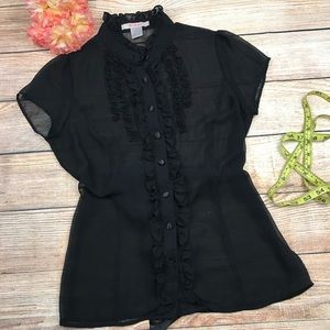 Black sheer ruffle blouse sz S